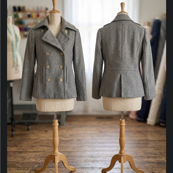 J. Crew Vintage 100% Wool Peacoat Grey Double Breasted Jacket Sz XS Style 85693 - Picture 3 of 16